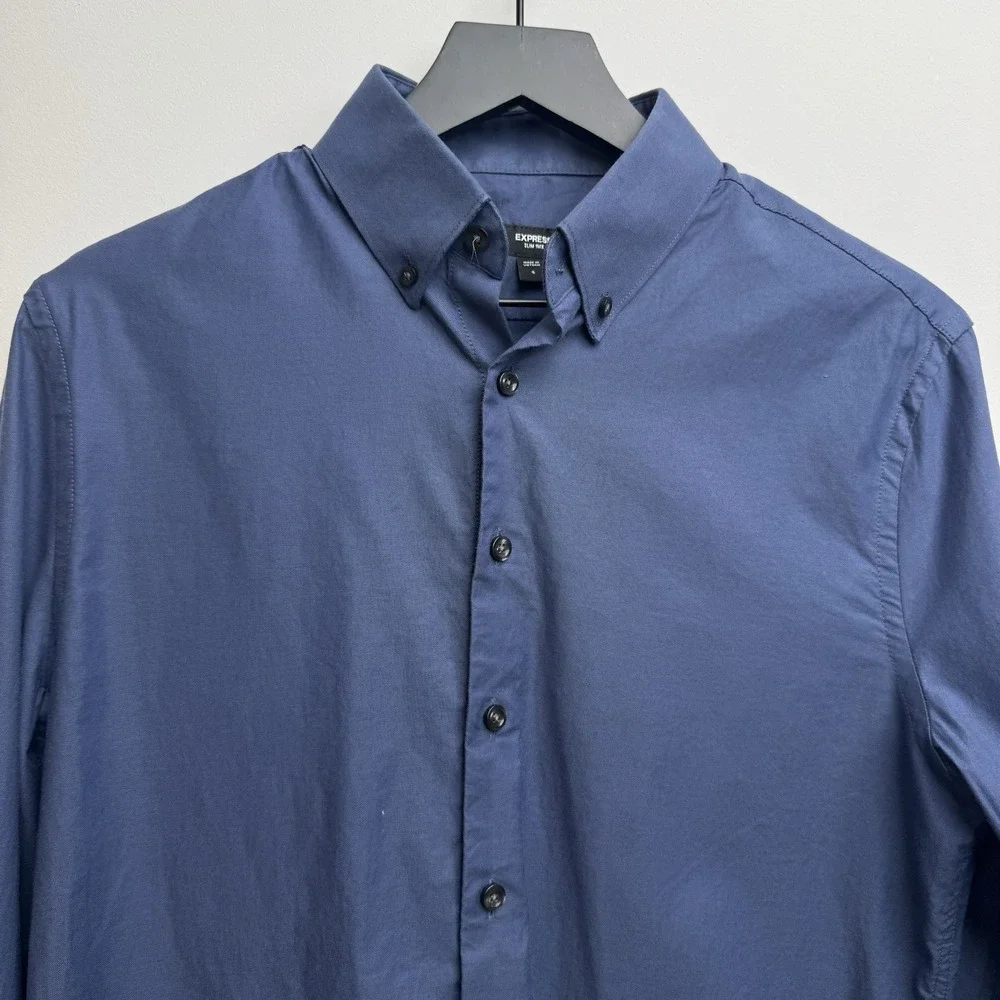 Express‎ Men's Dress Shirt Small Button Down Blue Slim Fit Casual Long Sleeves